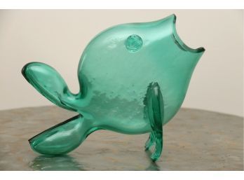 Mid Century Sea Foam Green Glass Fish Vase