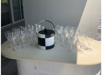 Mid Century Ice Bucket With Acrylic Glasses