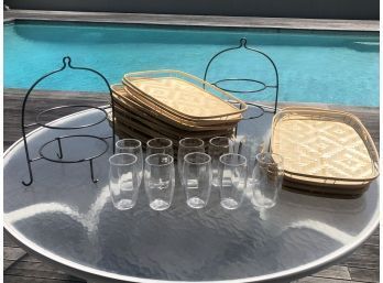 Outdoor Service Including Serving Trays Acrylic Cups And Stands