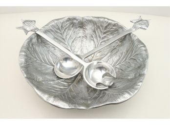 Wilton Armetale Pewter Cabbage Leaf Serving Bowl With Serving Utensils
