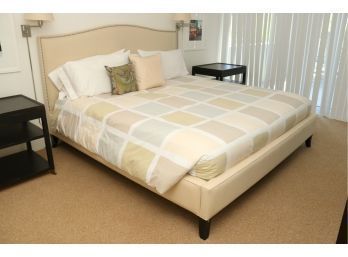 Nailhead Linen King Bed With Mattress And Bedding Included