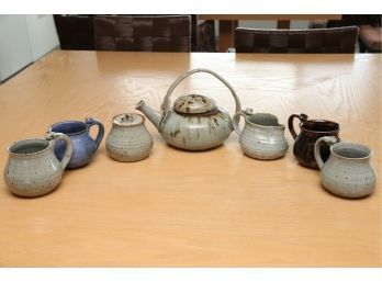 Glazed Stoneware Art Pottery Tea Set Artist Signed