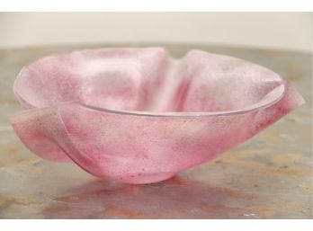 Pink Free Form Art Glass Bowl Signed