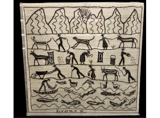 Handmade Framed Peruvian Tapestry Signed By Artist - Mounted Behind Plexiglass