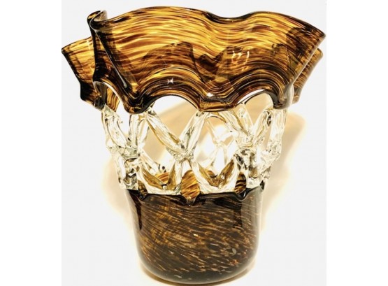 Aris Amber Web Art Glass Vase - GORGEOUS