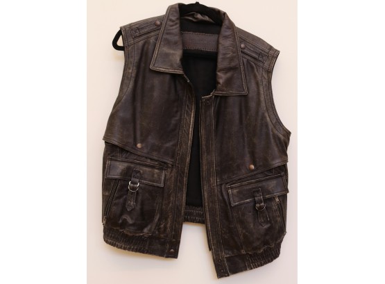 Donna Karan Distressed Leather Vest Size Large