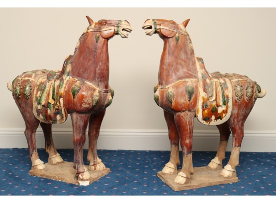 Pair Of Tang Dynasty Style Terracotta  Horse Figurines