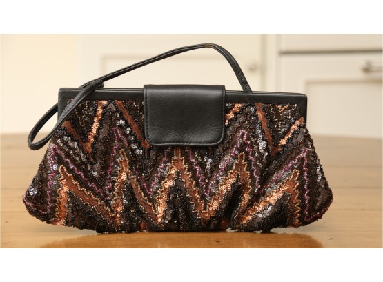 Santi Beaded Sequent Leather Evening Bag