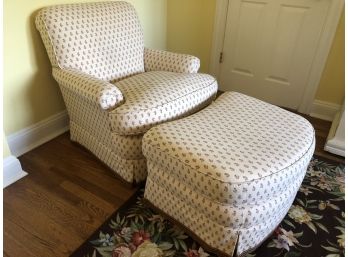 Brunschwig And Fils Chair And Ottoman With  Pleated Skirt With Custom Trim