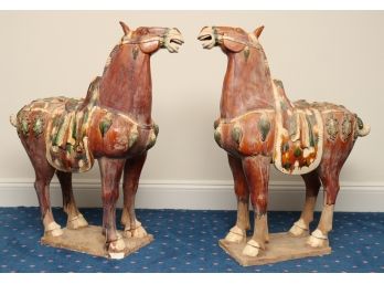 Pair Of Tang Dynasty Style Terracotta  Horse Figurines