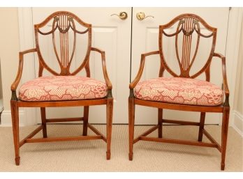 Antique Pair Of Side Chairs Cane Seat  Custom Cushion Hepplewhite Chairs