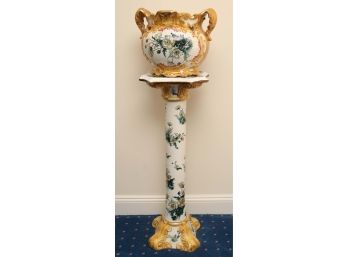 Jardinere Dual Shoulder French Hand Painted  With Pedestal