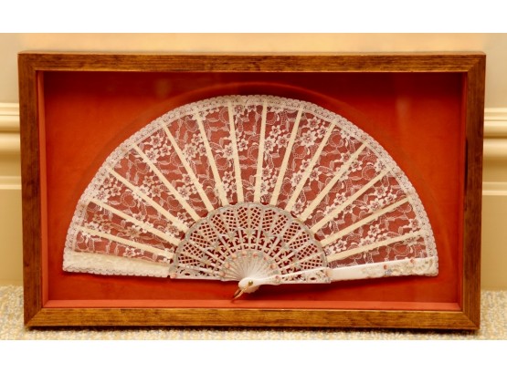 Vintage White Lace Hand Fan Shadow Box