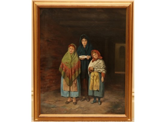 Luigi Mion 'Begging For Mass' Oil Painting