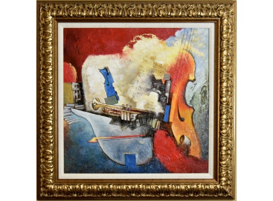 Violin Painting Signed T Cole