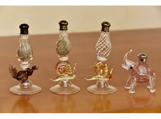 Art Glass Salt And Pepper Shakers With Elephant Perfume Bottle