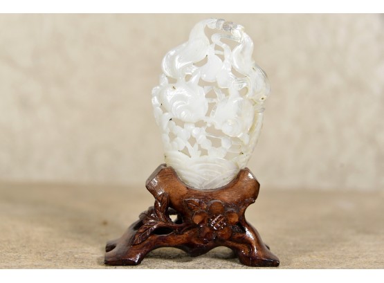Carved Asian Agate/ Hetian White Jade On Stand