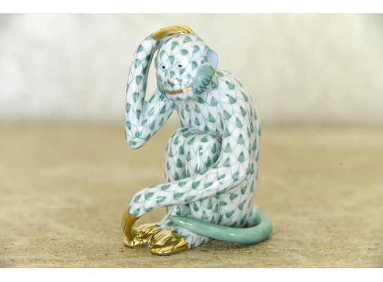 Herand Monkey Green Fishnet Fine Porcelain Figurine