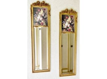 Pair Of Gold Gilded Trumeau Mirrors With Floral Accents