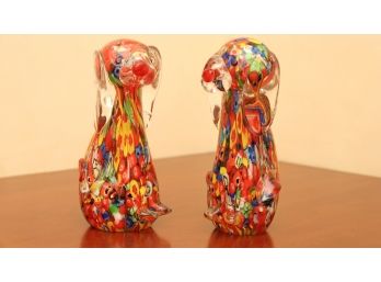 Pair Of Murano Glass Dog Sculptures