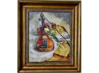 Violin Oil Painting Signed Gorman