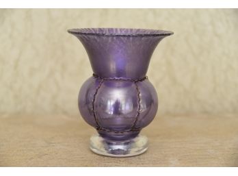 Purple Art Glass Vase Signed On Bottom Orange Flow
