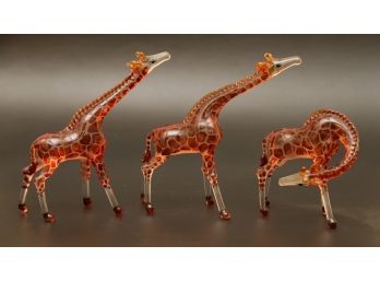 Trio Of Glass Giraffe Figuirnes