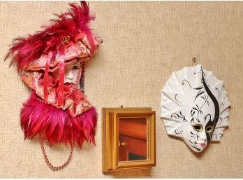 Hand Painted Masks With Mirror Wall Hanging Trio