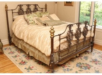 Wrought Iron Queen Bed With Brass Accents And Bedding Included