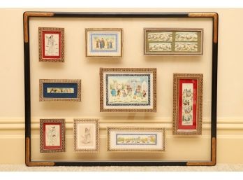Impressive Collection Of 9 Persian Bone Paintings In Large Floating Frame