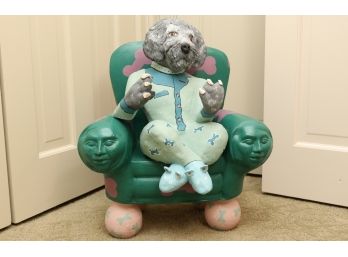 'Scruffy Is A Good Dog' Hand Painted Dog On Throne Statue