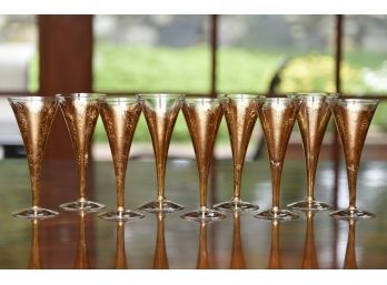 9 Gold Painted Cordial Glasses