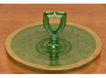 Emerald Green Serving Platter With Gold Banded Rim