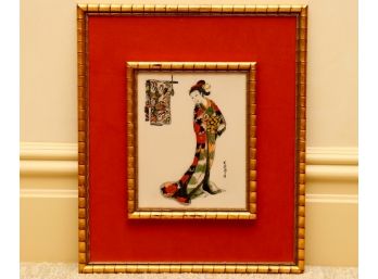 Asian Mixed Media Etched Tile Geisha Girl By Janet Edris