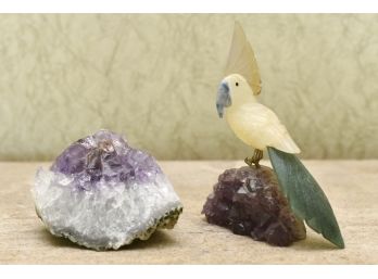 Carved Bird And Amethyst Geode