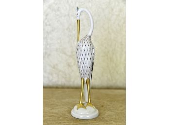 Hollohaza Gold Beak Crane Fine Hungarian Porcelain Figurine