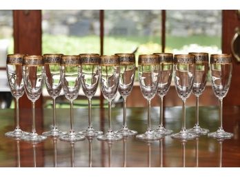 12 Gold Rim Champagne Glasses