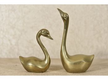 Mid Century Brass Swan Figurines