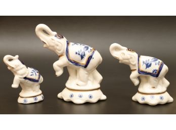 Trio Of Hand Painted Elephant Figurines