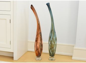 Victor Chiarizia Tall Mid Century Art Glass Vessels Signed On Bottom