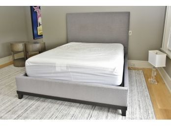 Grey Linen Full Bed With Mattress And Boxspring