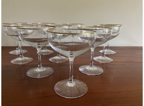 10 Fostoria Classic Gold Rim Sherbert / Champagne Glasses