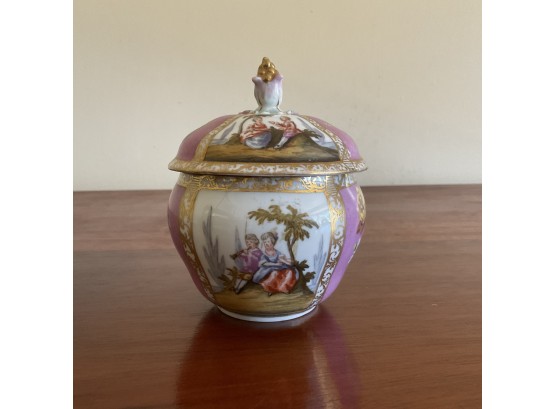 Small Painted  Covered Jar Couple Courting