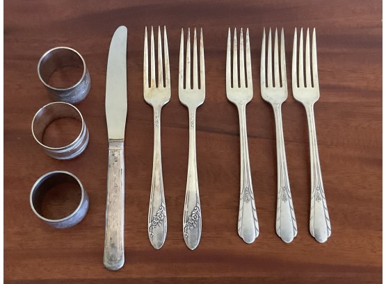 Vintage Silver-plate Fork, Knifes & Napkin Rings