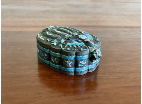 Asian Metal Painted Pill Box With Marking