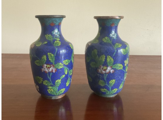 Petite Duo  Of Chinese Cloisonn  Vases