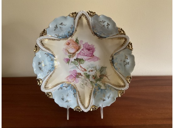 RS Prussia Blue Bowl With Roses & Gold Trim