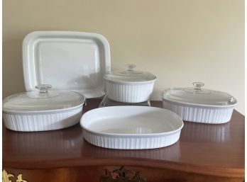 Collection Of French White Corning Ware With Glass Lids