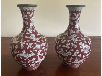 Pair Of Chinese Metal Painted Vases