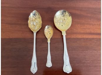 Sheffield England Silver Plated Gold Wash Serving Spoons